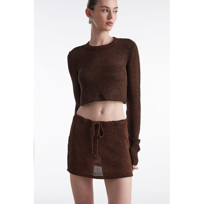 Voyage Brown Knitted Mini Skirt