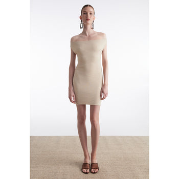 Fine Line Beige Knitted Mini Dress