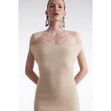 Fine Line Beige Knitted Mini Dress