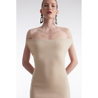 Fine Line Beige Knitted Mini Dress